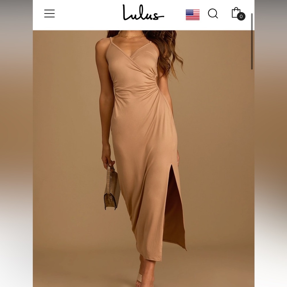 Lulus “Free to Frolic” surplice backless midi dress